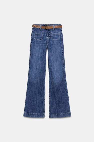 Zara Z1975 FLARE HIGH WAIST JEANS WITH BELT - Blue