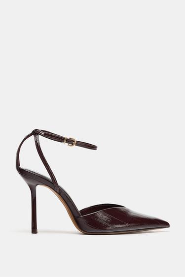 Zara STRAPPY PATENT FINISH SLINGBACK SHOES - Burgundy Red