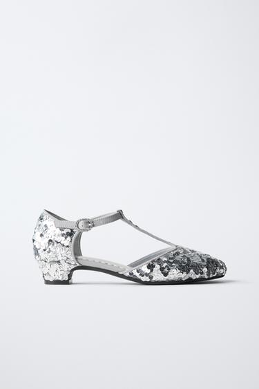 Zara SEQUIN HEELS - Silver