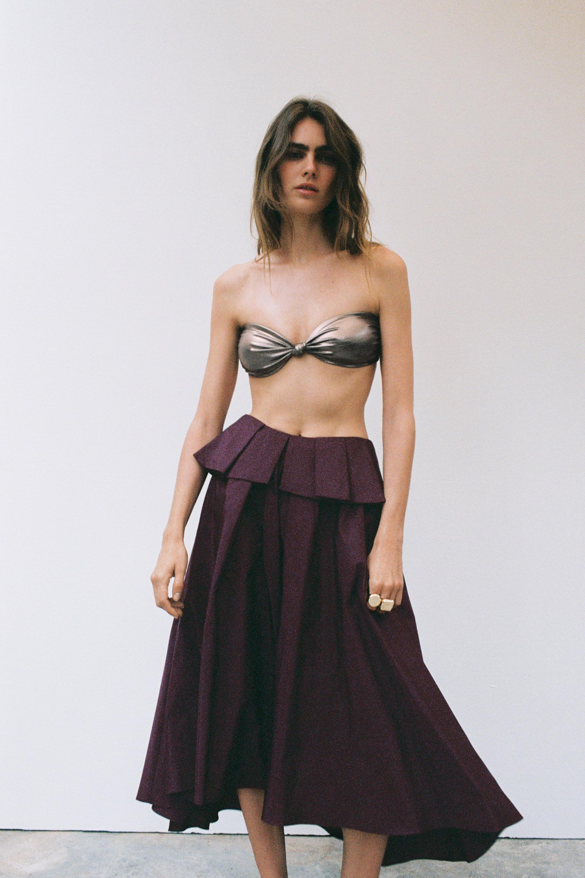 VOLUMINOUS MIDI SKIRT - Burgundy | ZARA United States