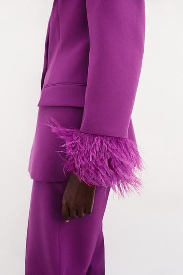 BLAZER WITH FEATHER CUFFS AND SHOULDER PADS - Purple by Zara
