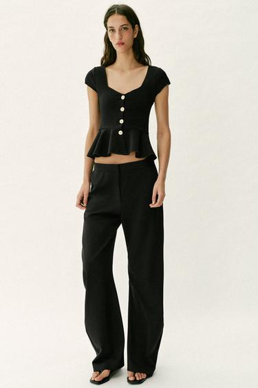 Zara BUTTONED PEPLUM TOP - Black