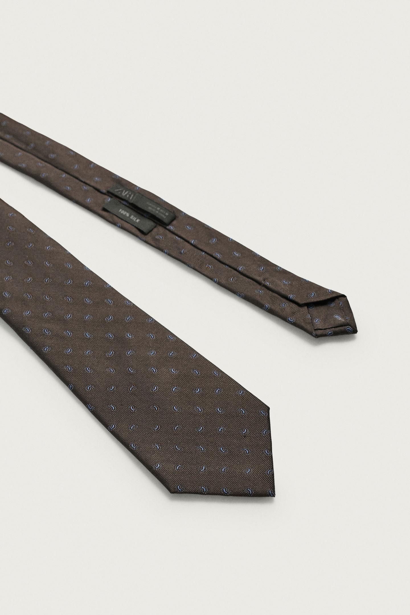 Мужской галстук Zara 100% Silk Paisley Jacquard Tie, цвет: Коричневый — фото 4