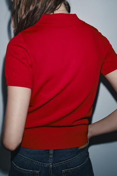 SHORT SLEEVE KNIT POLO SHIRT - Red by Zara