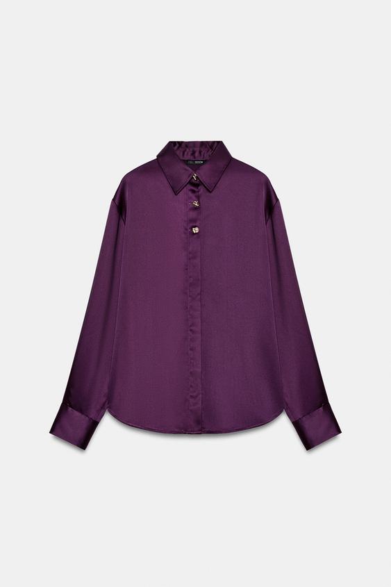 CAMISA SATINADA BOTONES DORADOS - Púrpura de Zara - Imagen 0