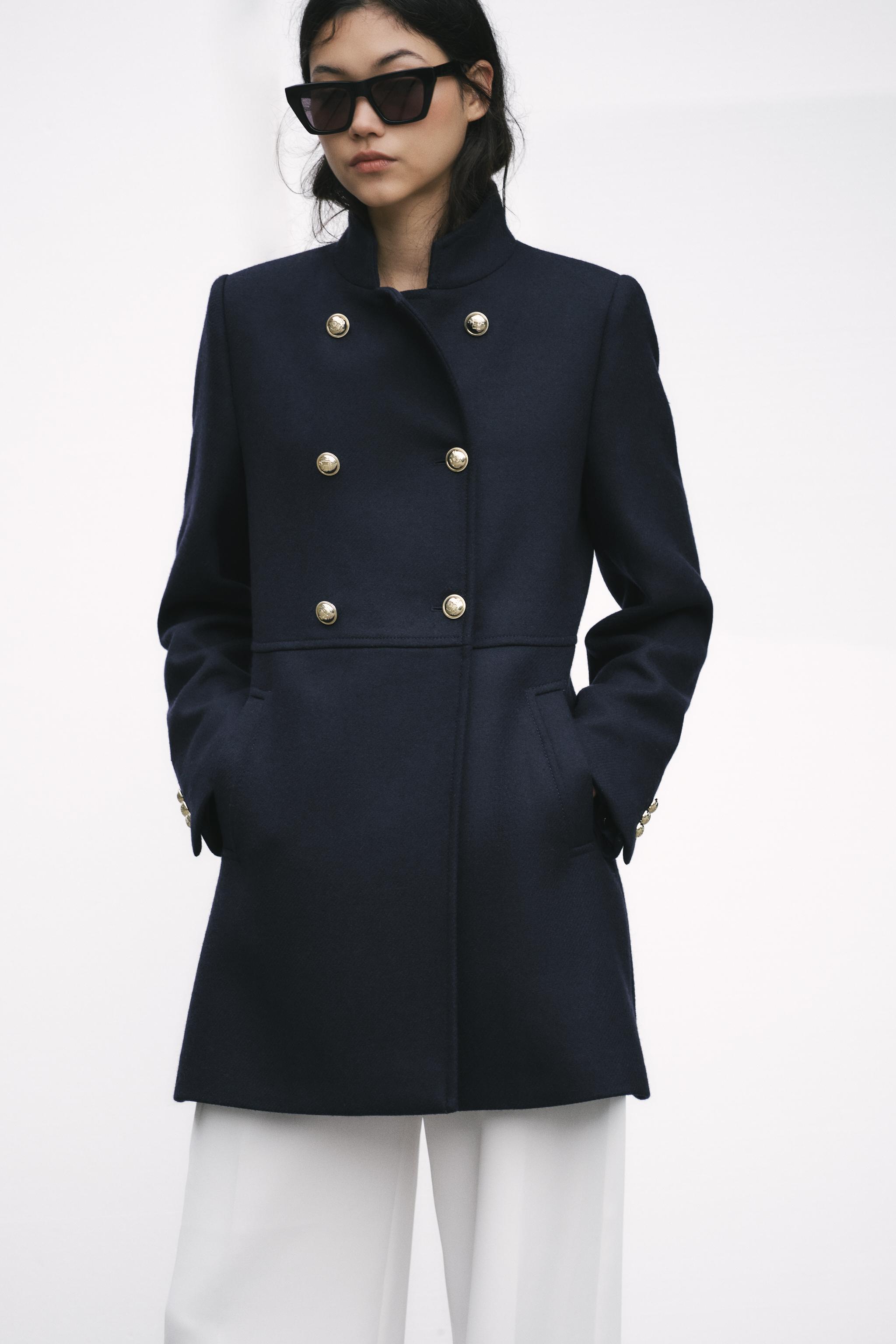 MANTEAU A BOUTONNAGE CROISE AVEC LAINE Bleu marine ZARA France