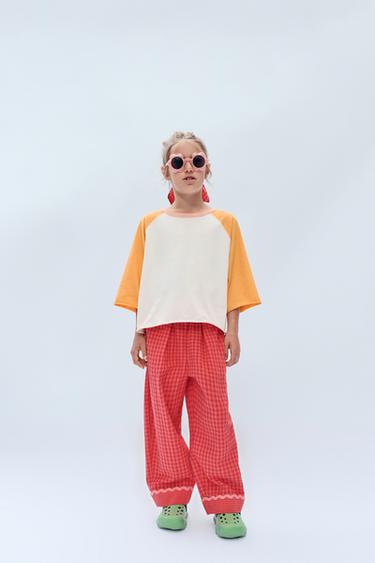 Zara 2-14 YEARS/ LIMITED EDITION GINGHAM CHECK PANTS - Red / Orange