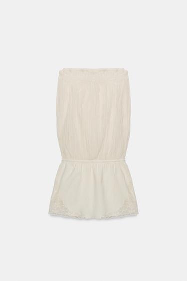 EMBROIDERED CONTRAST BANDEAU DRESS - Oyster-white by Zara - Image 5