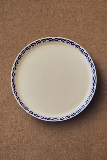 CERAMIC DINNER PLATE WITH CHECKED EDGE - Ecru by Zara - Image 5