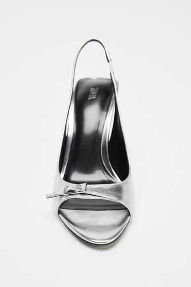 SANDALES À TALONS EFFET MÉTALLISÉ - Argent de Zara - Image 4