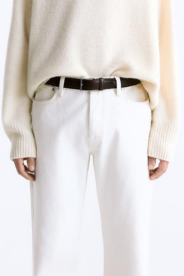 CINTURÓN PIEL PESPUNTE - Marrón de Zara - Imagen 0