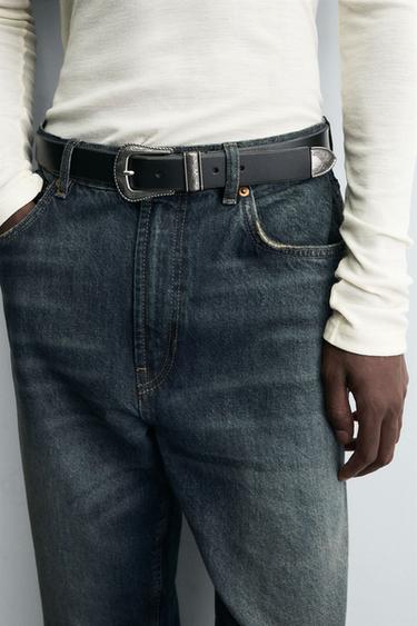 CEINTURE EN CUIR EFFET VINTAGE - Noir de Zara - Image 1