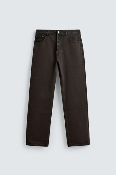 WAXED FINISH STRAIGHT-LEG JEANS - Brown by Zara