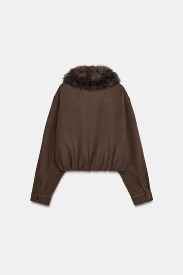 SOFT BOMBER JACKET WITH FAUX FUR COLLAR - Light brown by Zara - Image 8