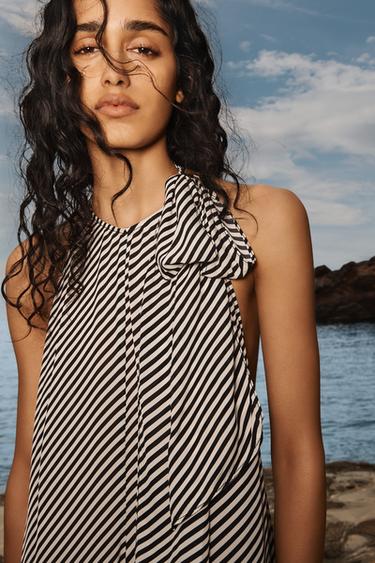 LIMITED EDITION STRIPED HALTER DRESS - Ecru / Black by Zara - Image 2