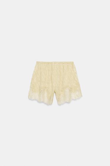 ZW COLLECTION JACQUARD LACE SHORTS - Pastel yellow by Zara - Image 4