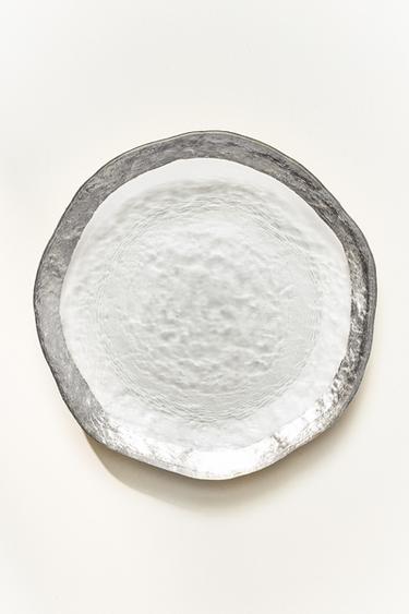 PIATTO DA DESSERT VETRO RILIEVO BORDO ARGENTATO - Argento di Zara