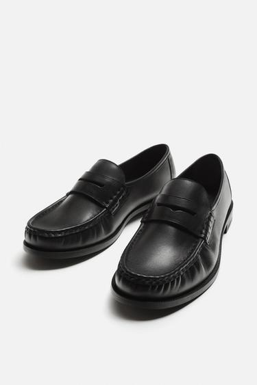 LEATHER PENNY STRAP LOAFERS - Black by Zara - Image 1