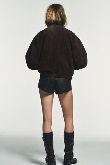 100% SUEDE LEATHER BOMBER JACKET - Chocolate brown by Zara - Image 2