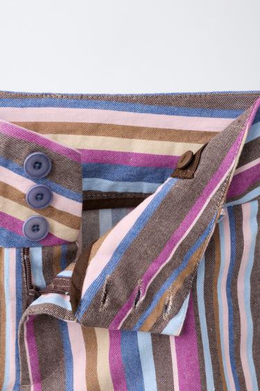 STRIPED BERMUDA SHORTS WITH WIDE WAIST - Brown-Blue by Zara - Image 2