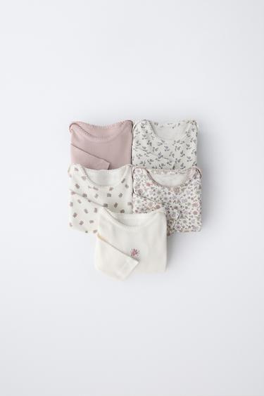 Zara FIVE-PACK OF FLORAL BODYSUITS - Pink
