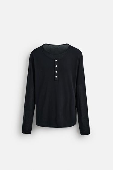 T-SHIRT MET DUBBELE KRAAG EN KNOPEN - Marineblauw van Zara
