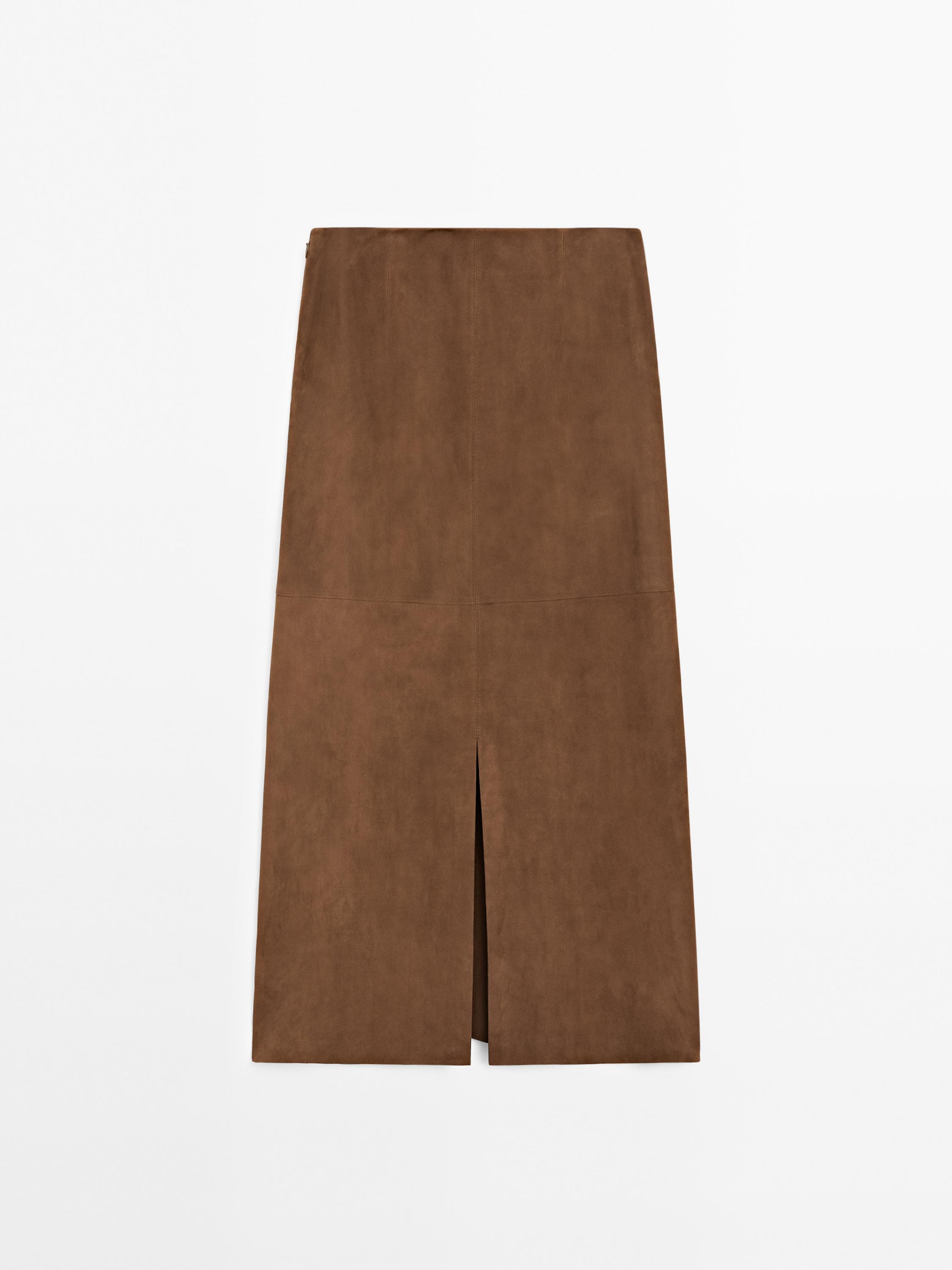 Suede leather midi skirt