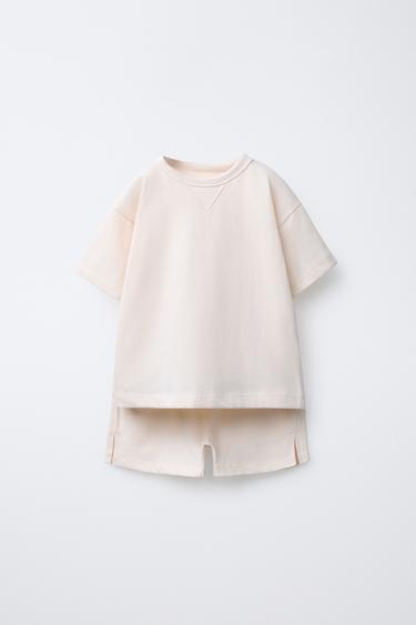 PLAIN JOGGING T-SHIRT AND BERMUDA SHORTS SET - Ecru by Zara - Image 0