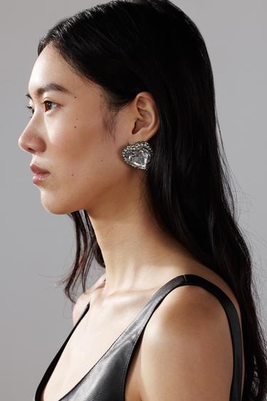 BEAD HEART EARRINGS - Silver by Zara - Image 1