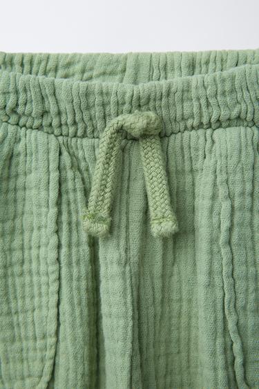 PANTALON EN MATIÈRES VARIÉES À TEXTURE ET MOLLETON - Vert de Zara - Image 2