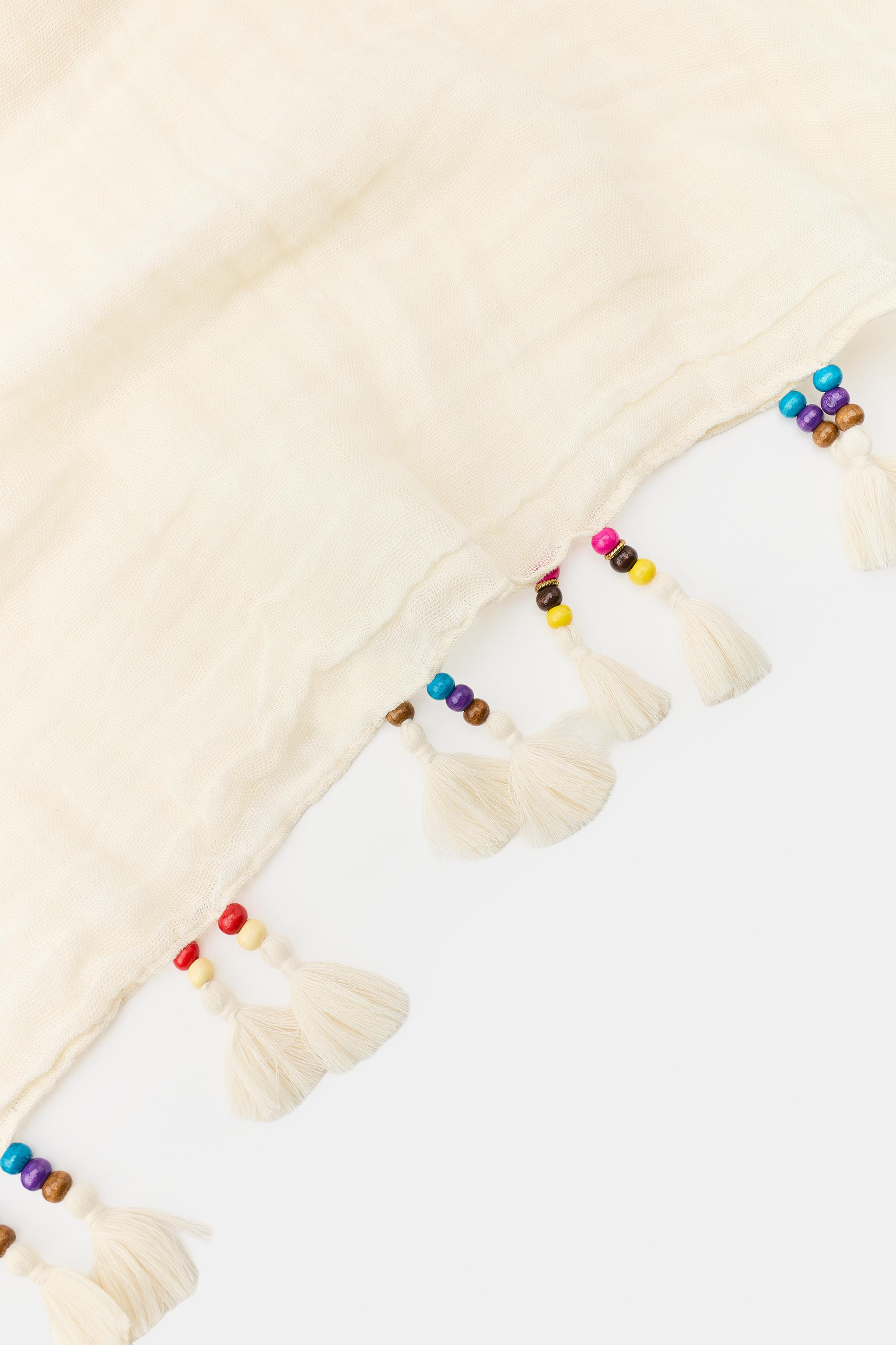 Женские аксессуары Zara LINEN BEAD AND POMPOM SCARF — фото 4