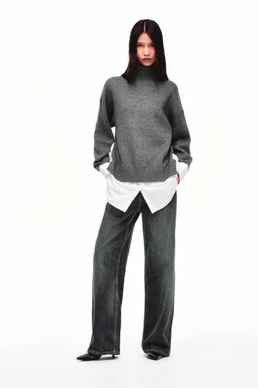 Zara 拼接府綢針織衫 - 白色 / 灰色