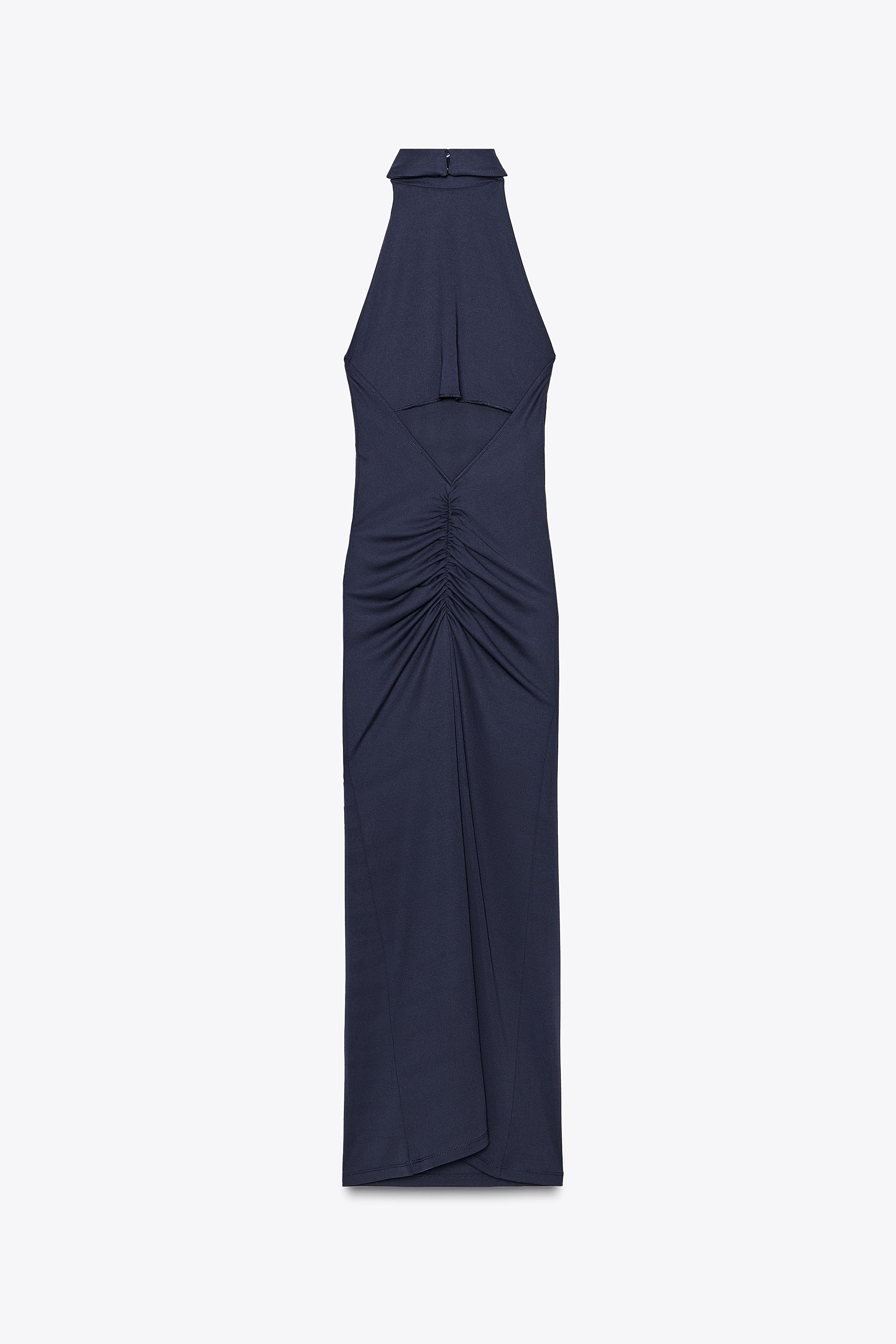 ZARA ギャザー入りホルターネックワンピース 5039/426 ホルターネック ギャザー ロングワンピース - ブルー | ZARA