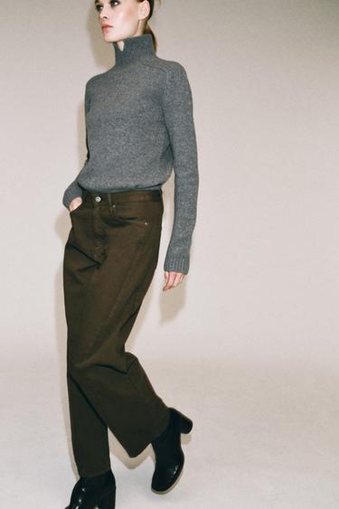 Zara ZW COLLECTION MID-RISE ANKLE RELAXED JEANS - Khaki