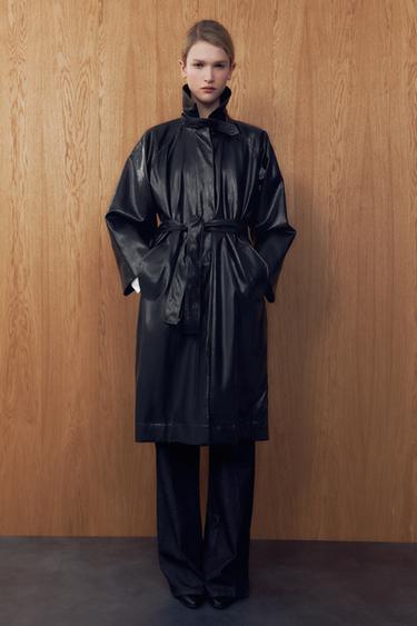 ZW COLLECTION LEATHER EFFECT TRENCH COAT - Navy blue by Zara - Image 0
