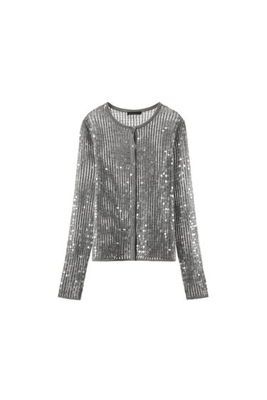 SEQUIN KNIT CARDIGAN - Grey marl by Zara