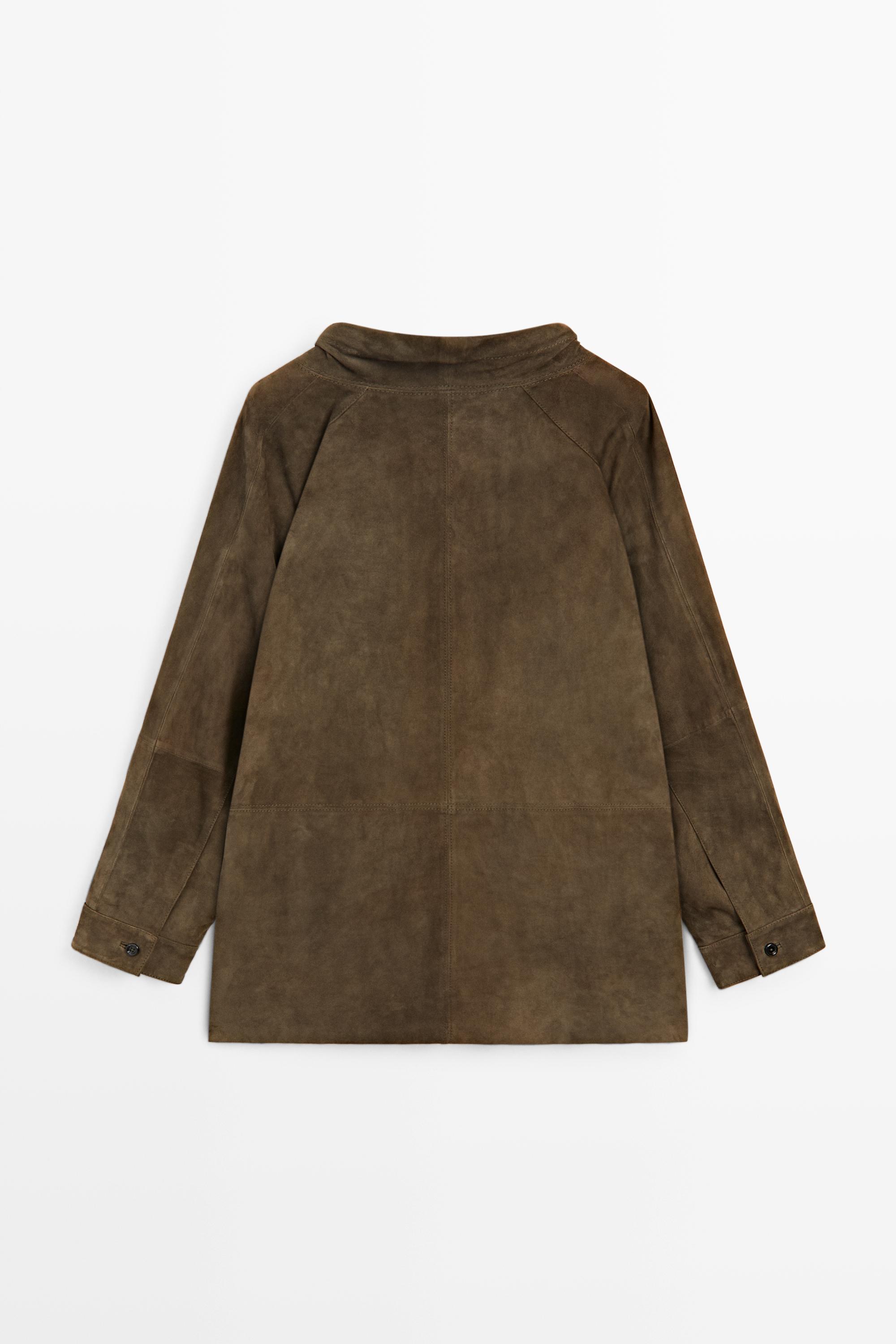 High-neck suede shirt