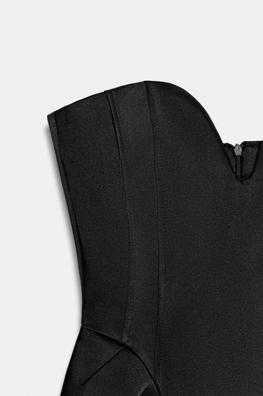 VOLUMINOUS SATIN BANDEAU DRESS - Black by Zara - Image 7