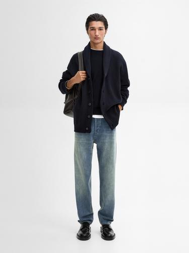 Zara Knit cardigan with shawl neck - Navy blue - Image 0