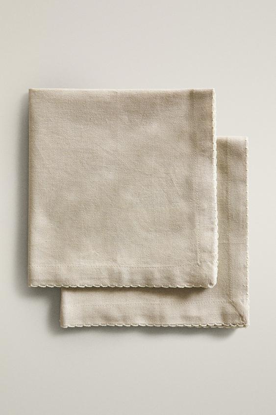 Zara SCALLOPED NAPKIN SET (PACK OF 2) - Light beige - Image 0