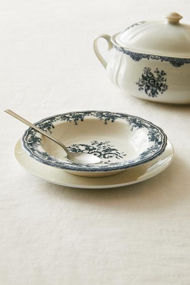 FLORAL EARTHENWARE SOUP PLATE - Blue by Zara - Image 5