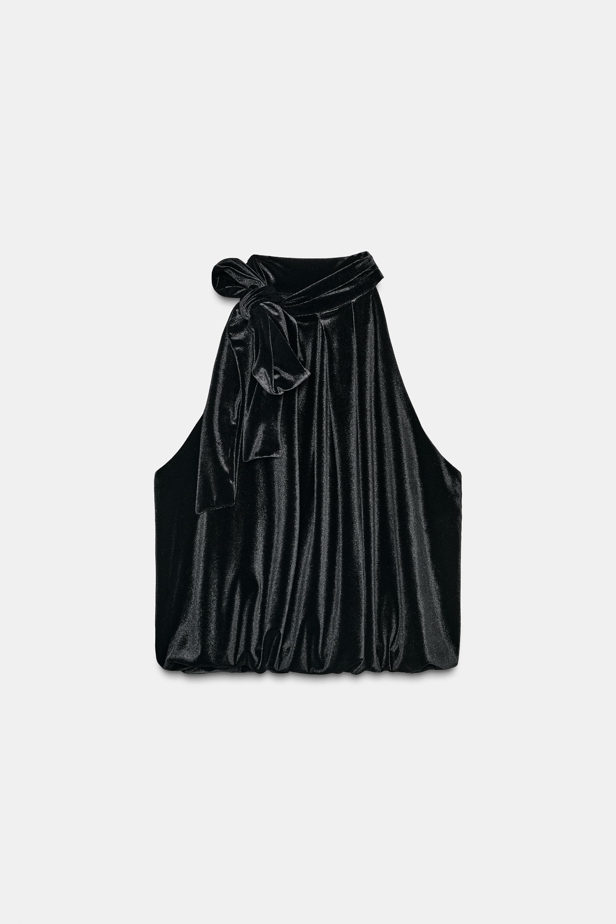 TOP BOULE EN VELOURS AVEC NŒUD