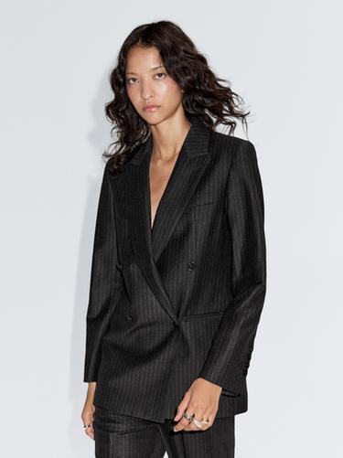 Blazer croisé 100 % laine - Gris de Zara