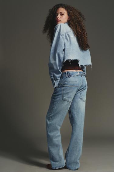 TRF STRAIGHT MID-WAIST BELTED JEANS - Blue by Zara