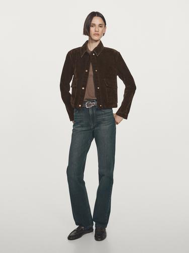 Chaqueta denim corta bolsillos acabado terciopelo - Chocolate de Zara