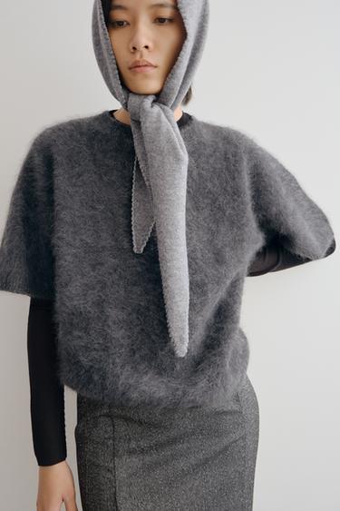 オーバーサイズウール100%ショートスリーブセーターダークグレーZaraのオーバーサイズウール100%ショートスリーブセーター - ダークグレー