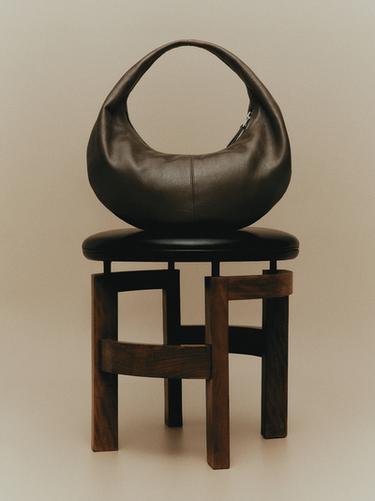 Zara Medium nappa leather half-moon bag - Khaki