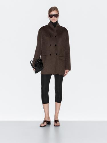 Zara Wool blend coat with tuxedo collar - Chocolate - Image 0