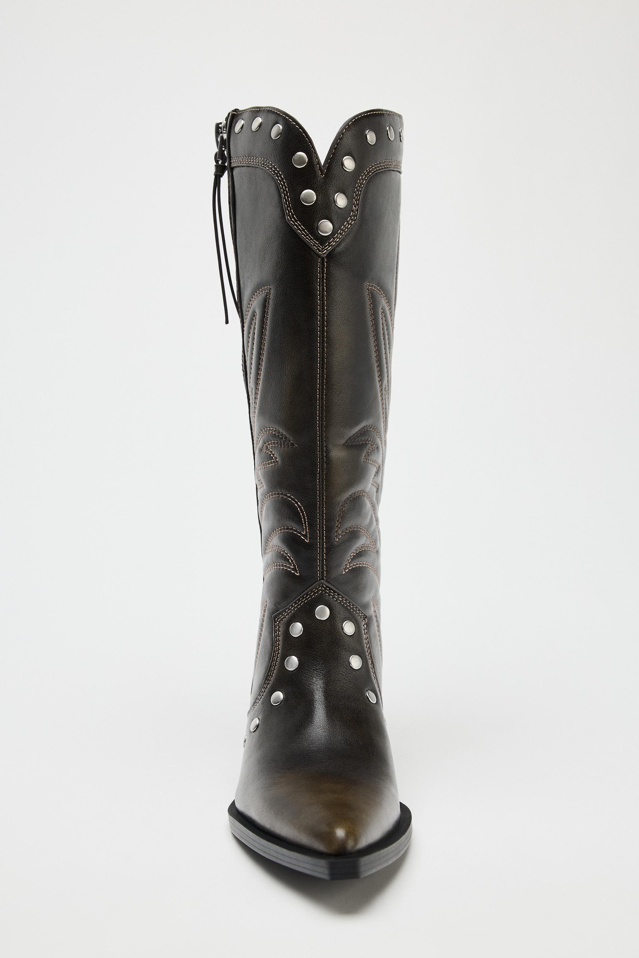 ZARA スタッズ付きカウボーイブーツ 3030/510 COWBOY STUDDED BOOTS - Brown | ZARA Canada