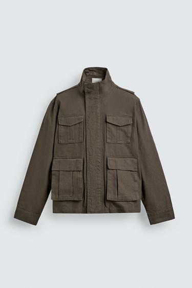 BOXY FIT COTTON CANVAS JACKET - Dark khaki by Zara